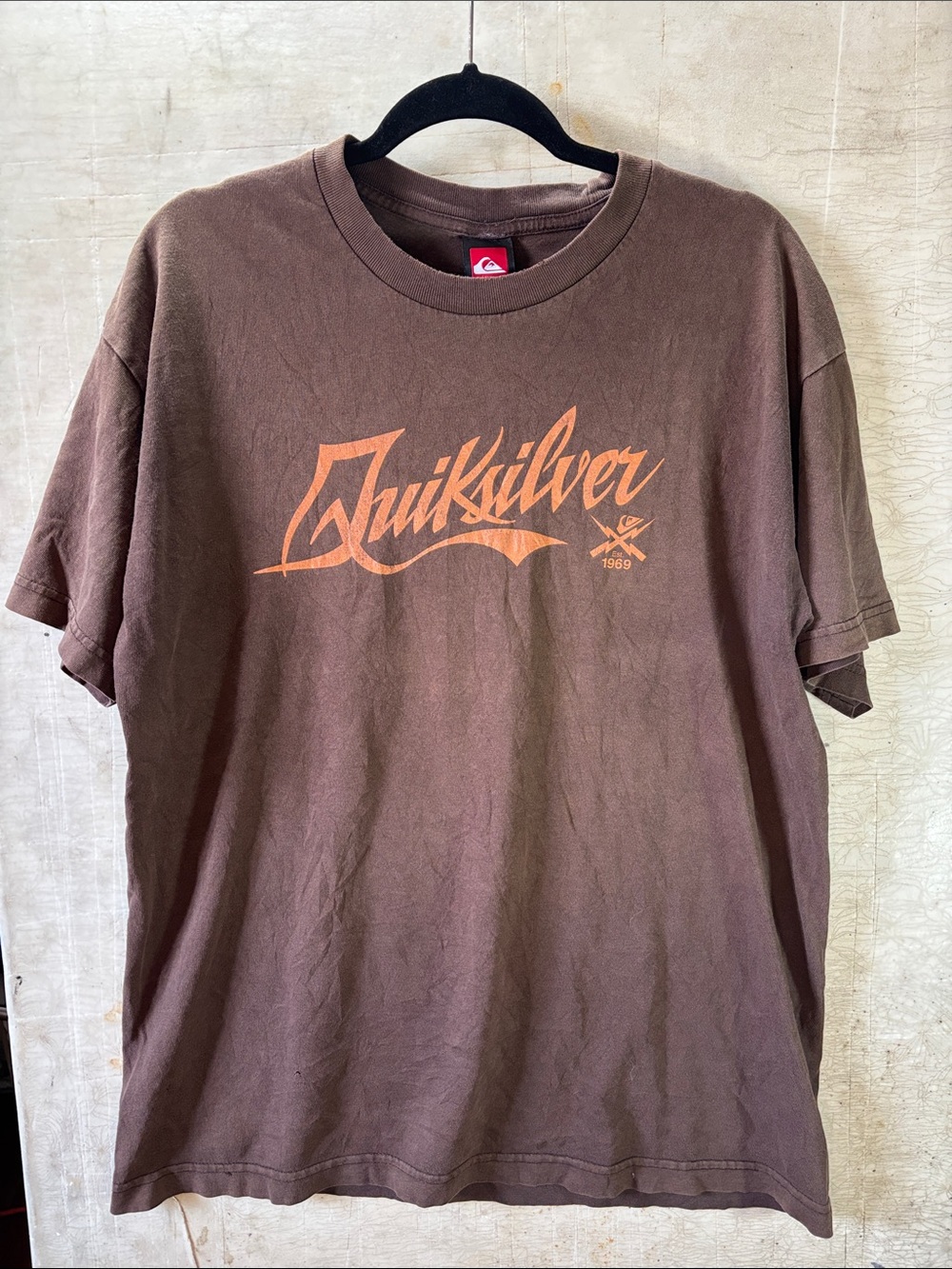 Quiksilver Brown Tee with Orange Script Logo